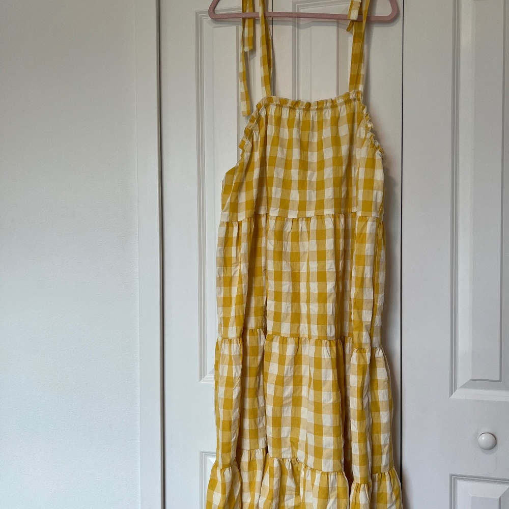 SHEIN Yellow Gingham Tiered Dress